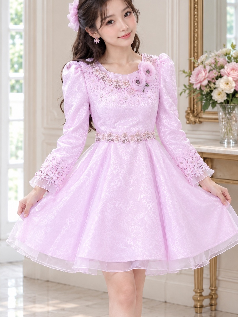 Elegant Lavender Floral A-Line Dress for Women